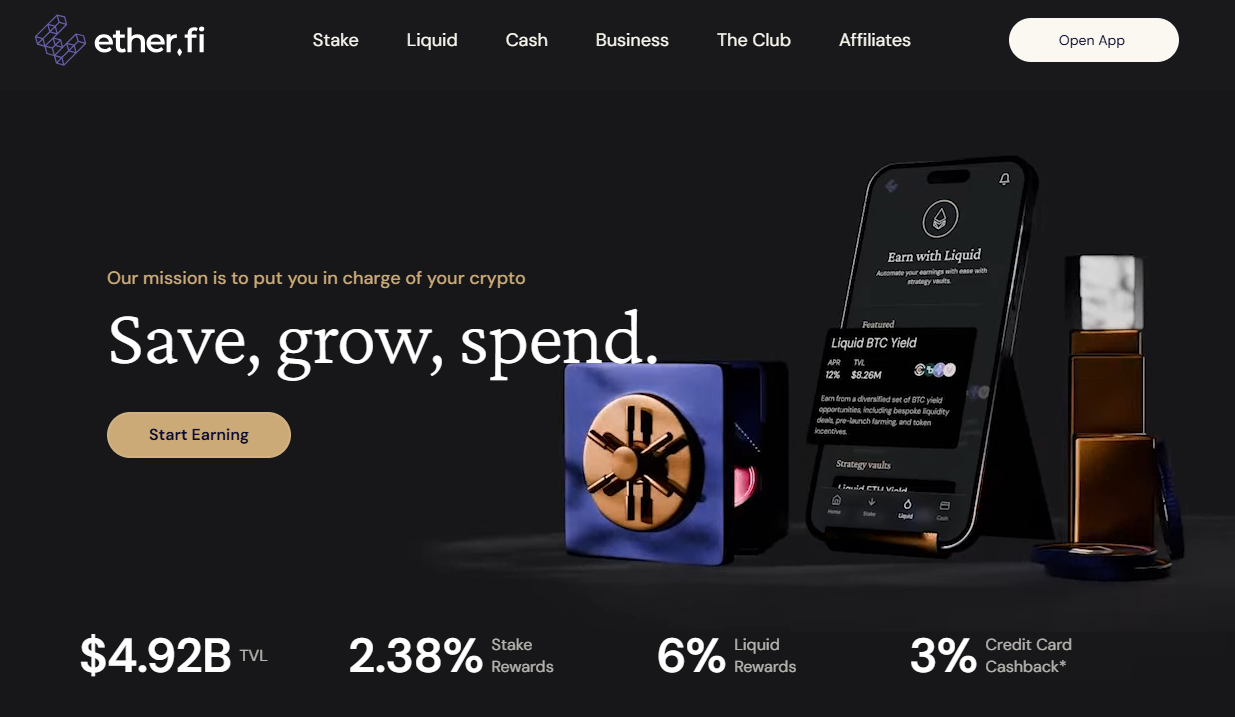 Ether.fi Cash DeFi-native Visa card met cashback in wETH