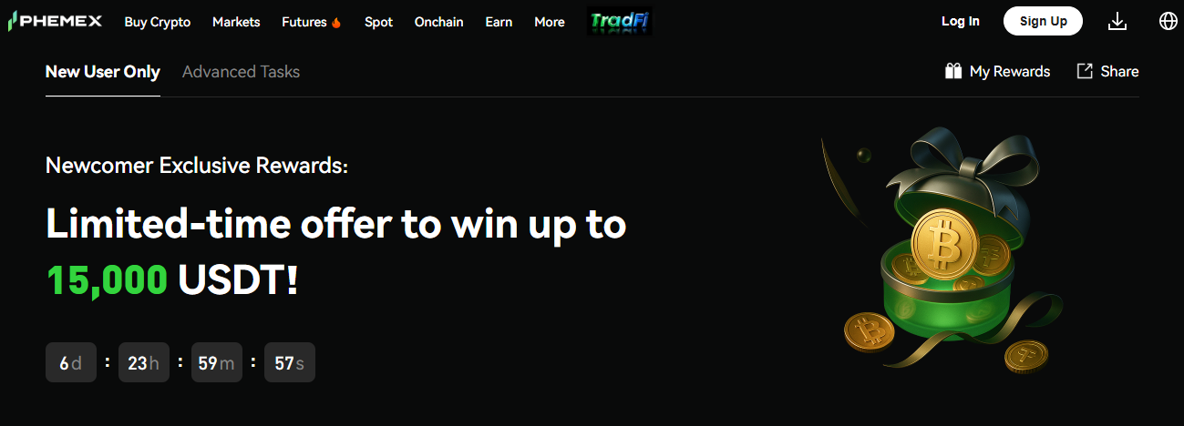 Phemex Rewards Hub mystery box systeem en welkomstpakket